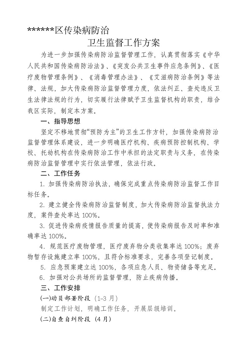 区传染病防治卫生监督工作方案