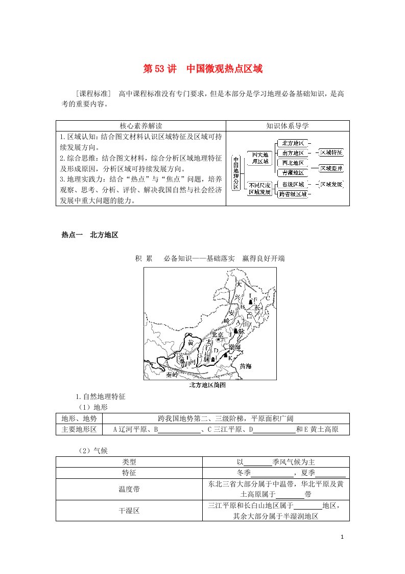 2023版新教材高三地理一轮复习第五部分区域地理第十八章中国地理第53讲中国微观热点区域学生用书