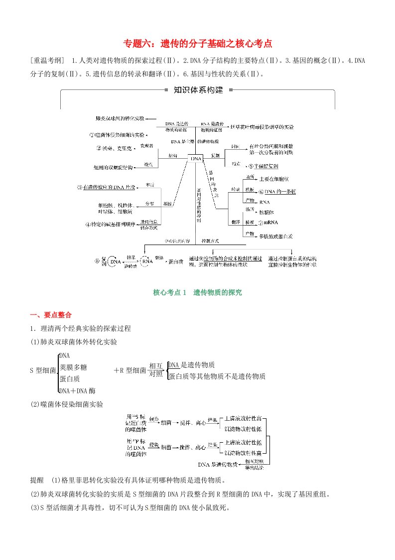 高考生物二轮复习核心考点之提分冲刺专题06遗传的分子基础