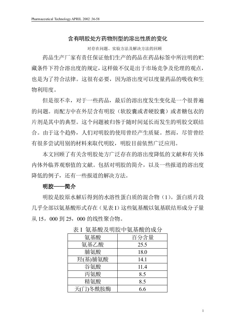 含有明胶处方药物剂型溶出性质变化