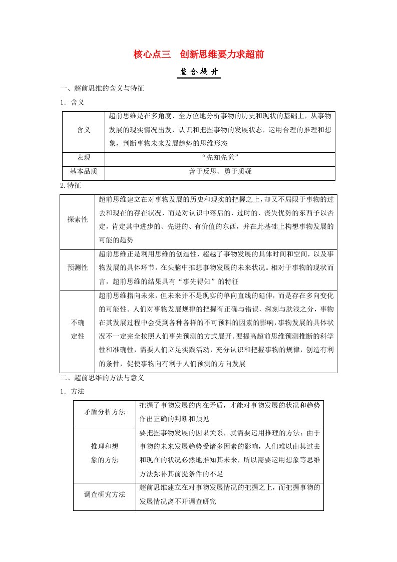 2025届高考政治一轮总复习核心突破选择性必修3第四单元提高创新思维能力核心点三创新思维要力求超前