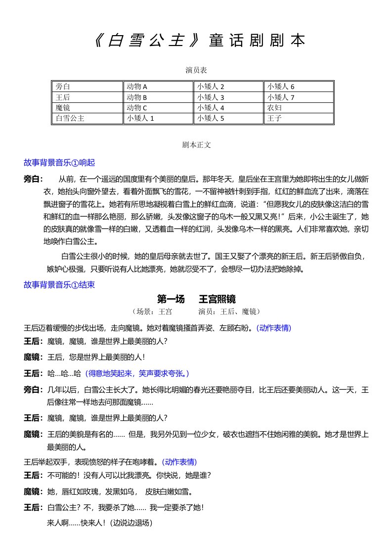 精品文档-童话剧剧本——《白雪公主》