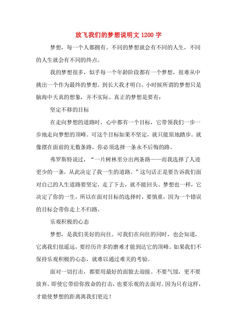 放飞我们的梦想说明文1200字