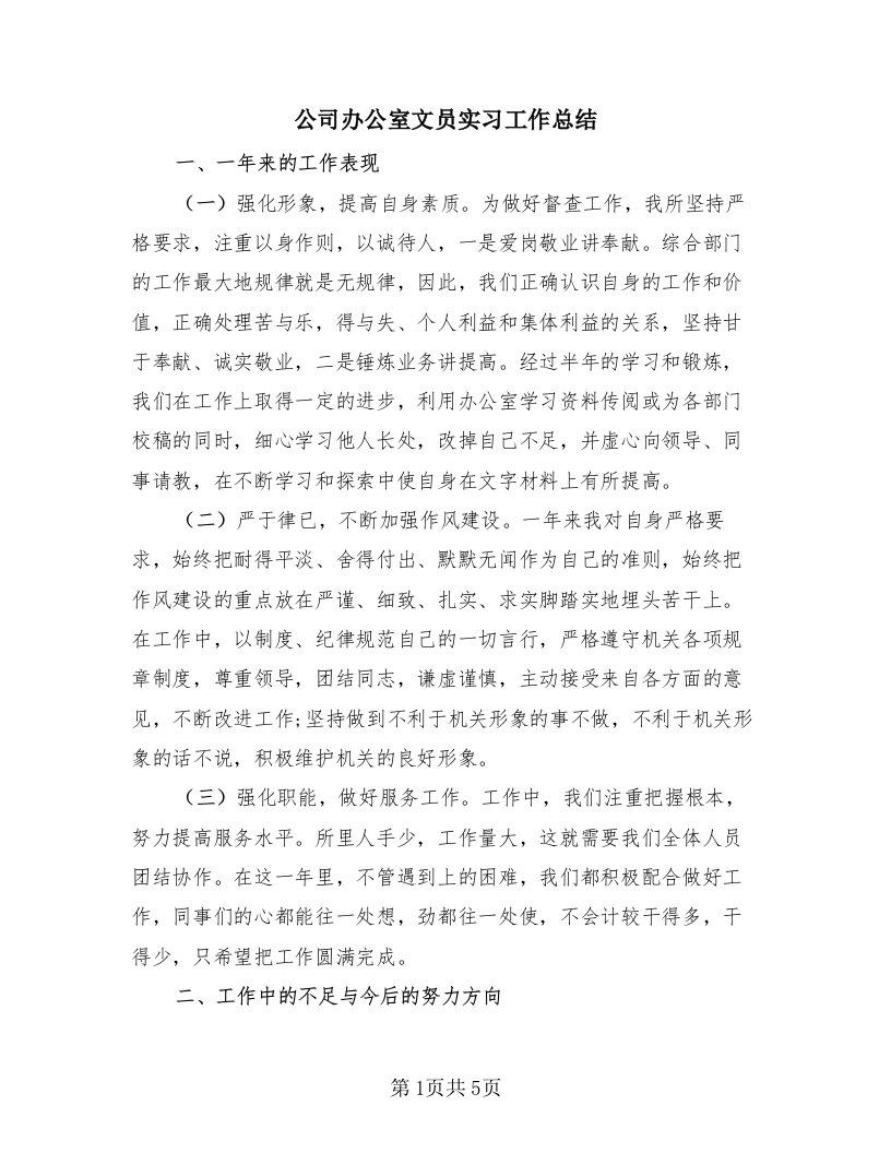 公司办公室文员实习工作总结（2篇）