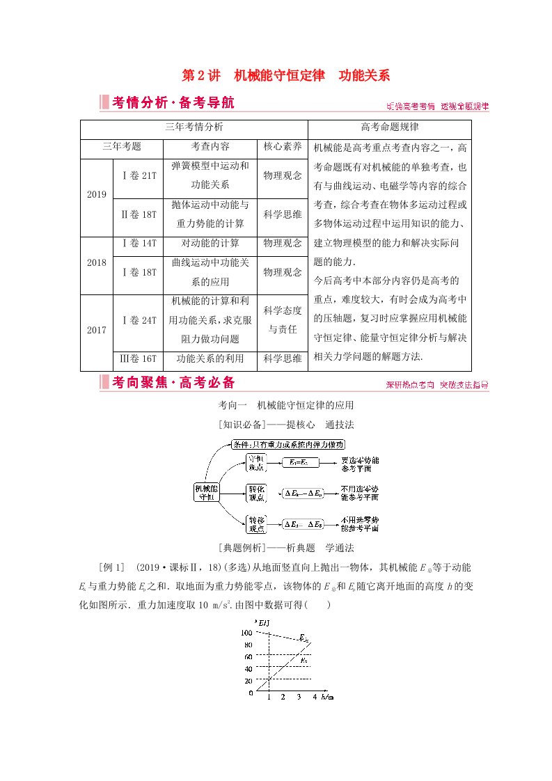 2020届高考物理艺考生总复习上篇专题二能量与动量第2讲机械能守恒定律功能关系教学案