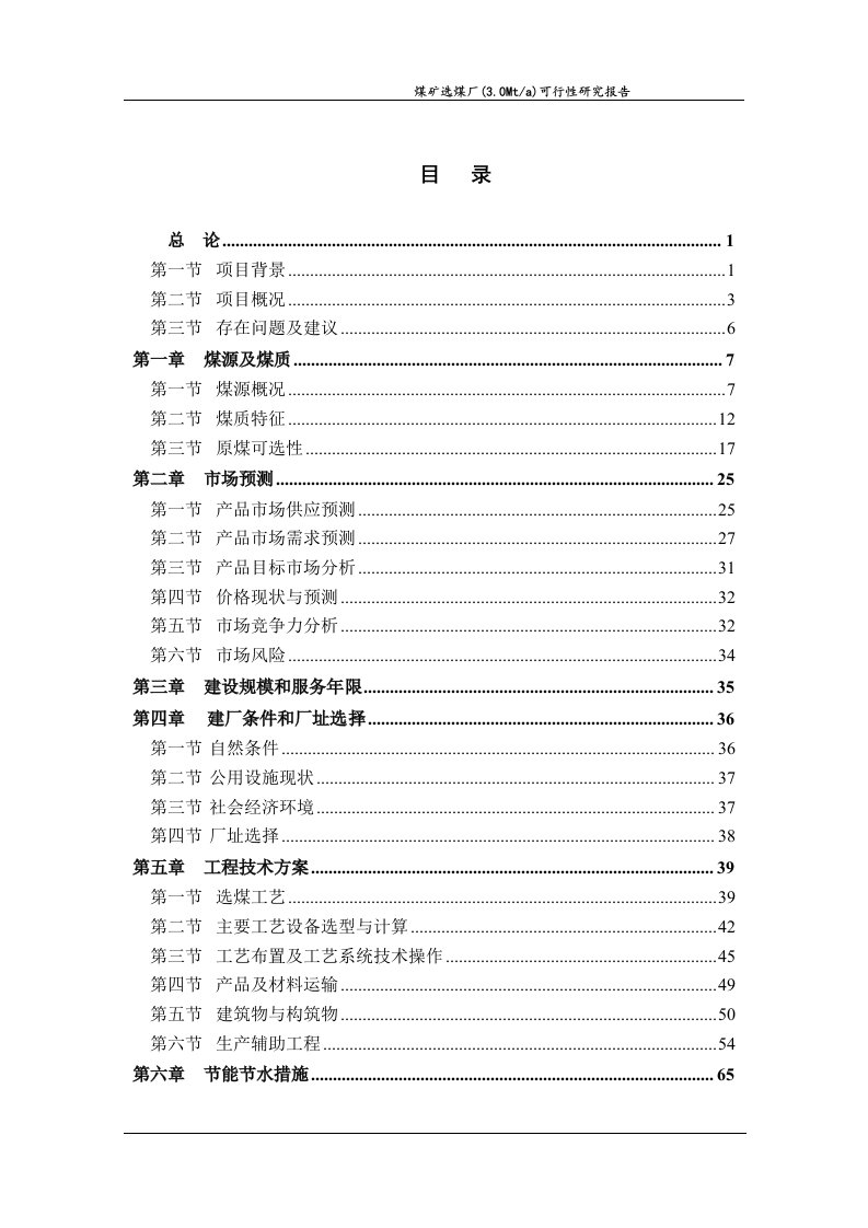 煤矿选煤厂(3.0Mt-a)可行性研究报告