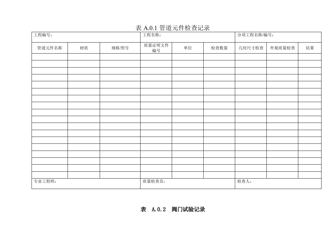 工业金属管道工程施工规范GB50235-2010附录A.0.1-A.0.17