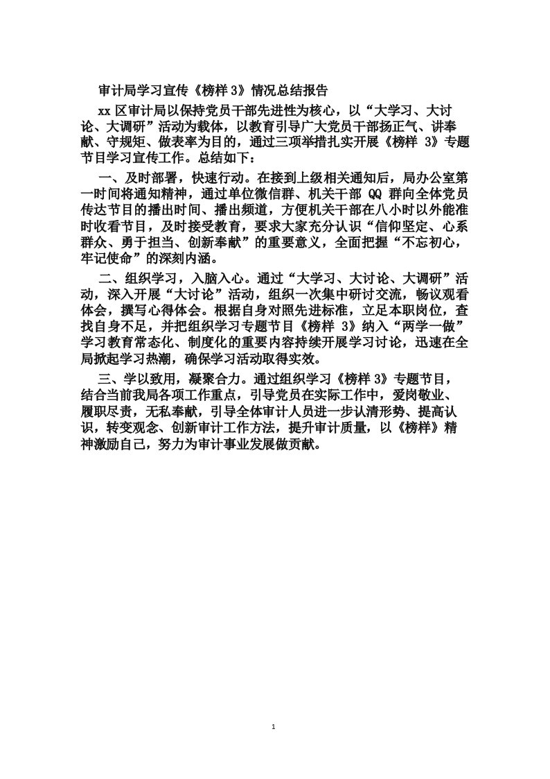 审计局学习宣传《榜样3》情况总结报告