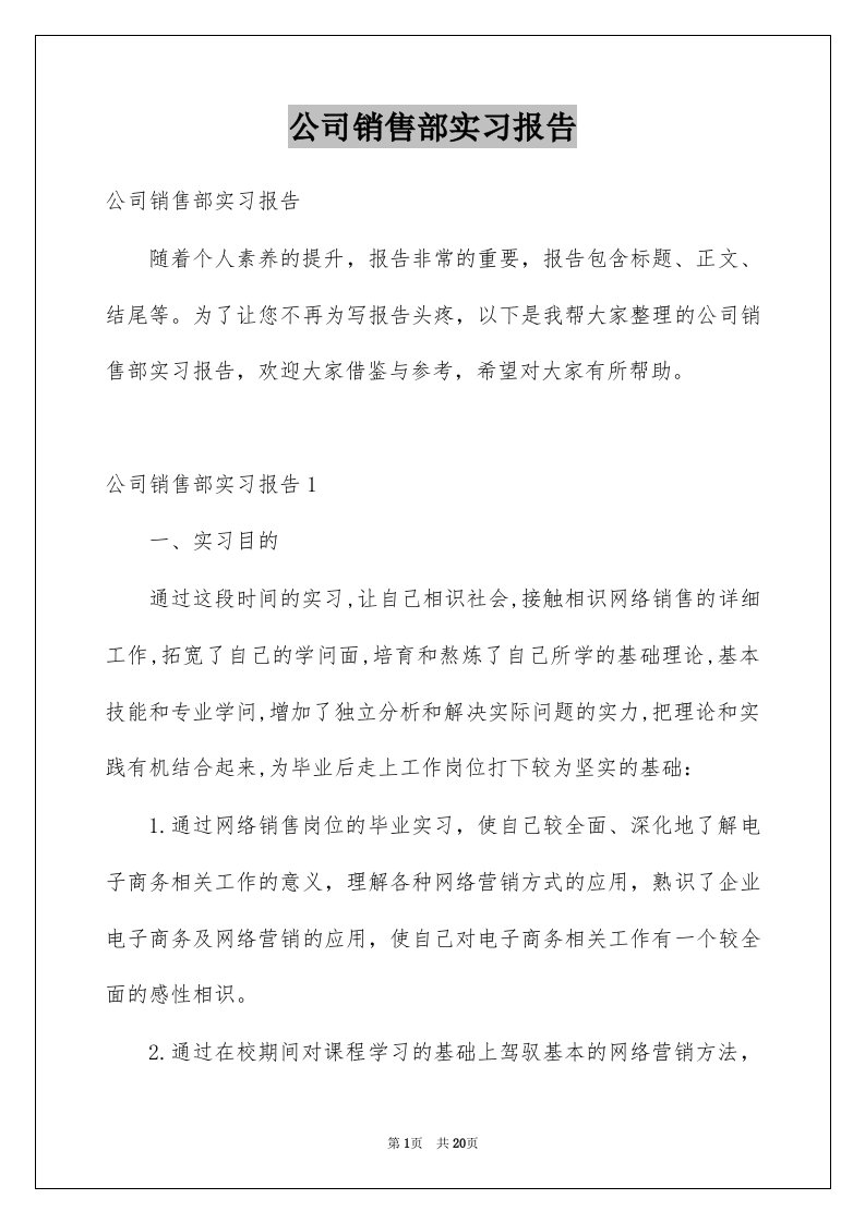 公司销售部实习报告例文