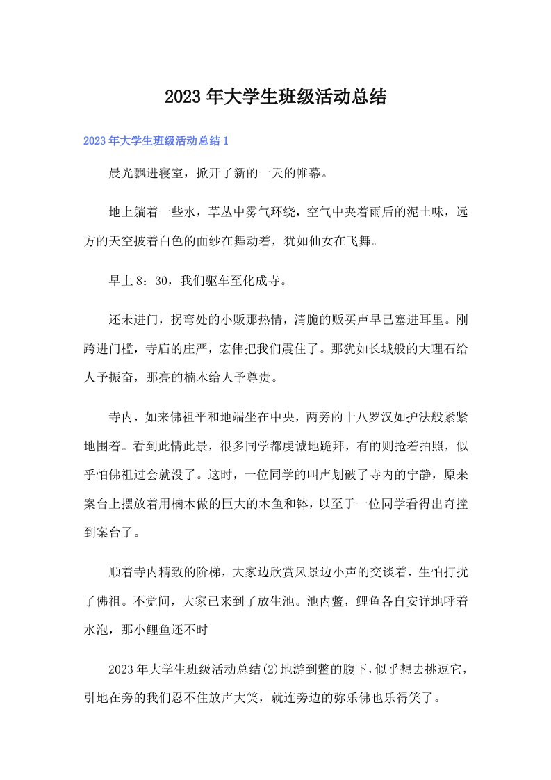 大学生班级活动总结