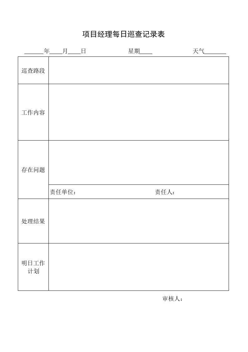 项目经理每日巡查记录表