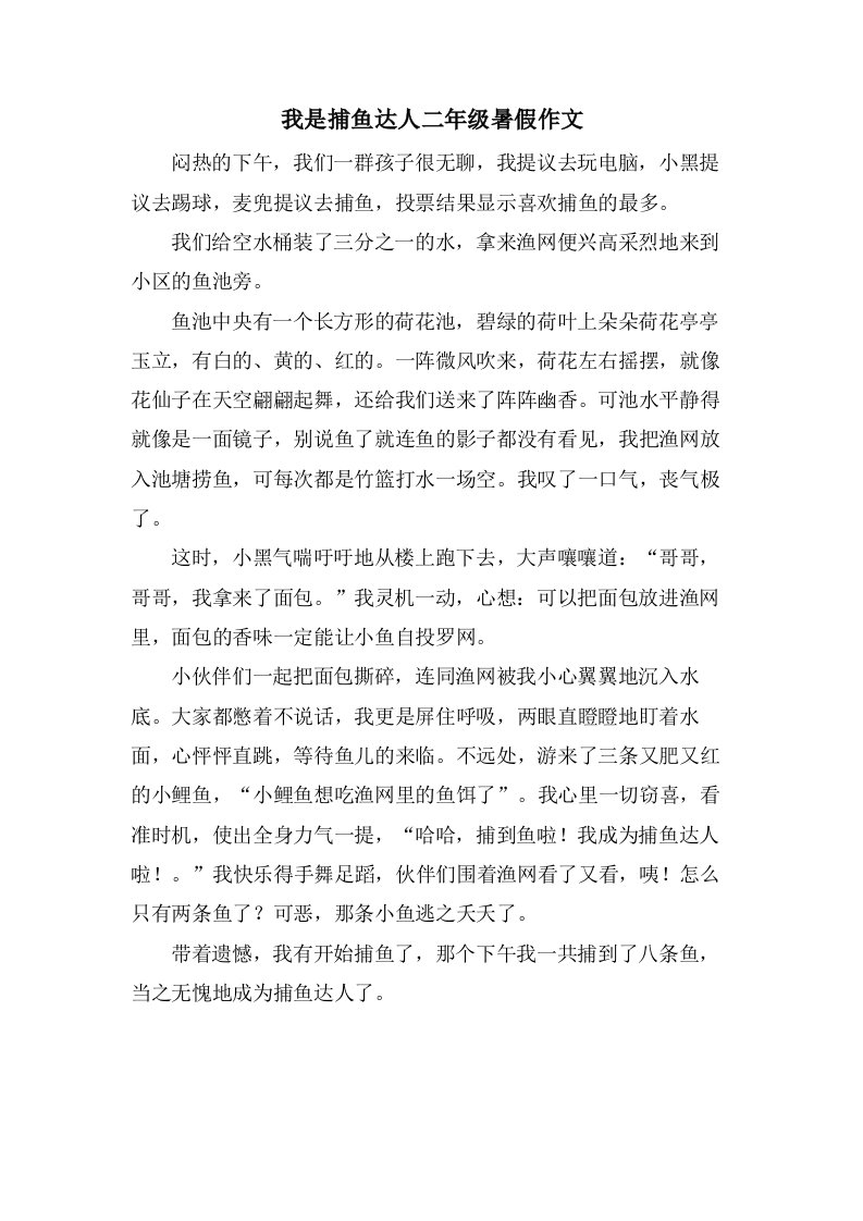 我是捕鱼达人二年级暑假作文