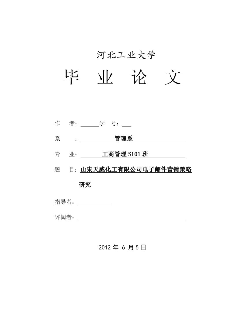 工商管理毕业山东天威化工有限公司电子邮件营销策略研究