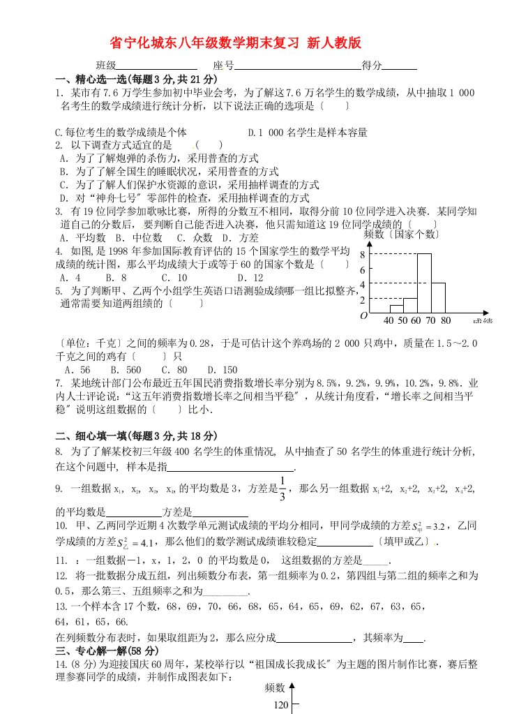 （整理版）宁化城东八年级数学期末复习新人教