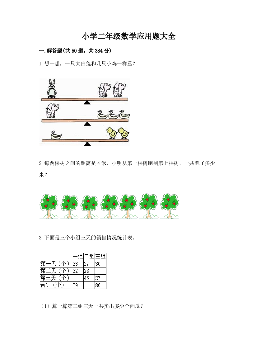 小学二年级数学应用题大全【研优卷】