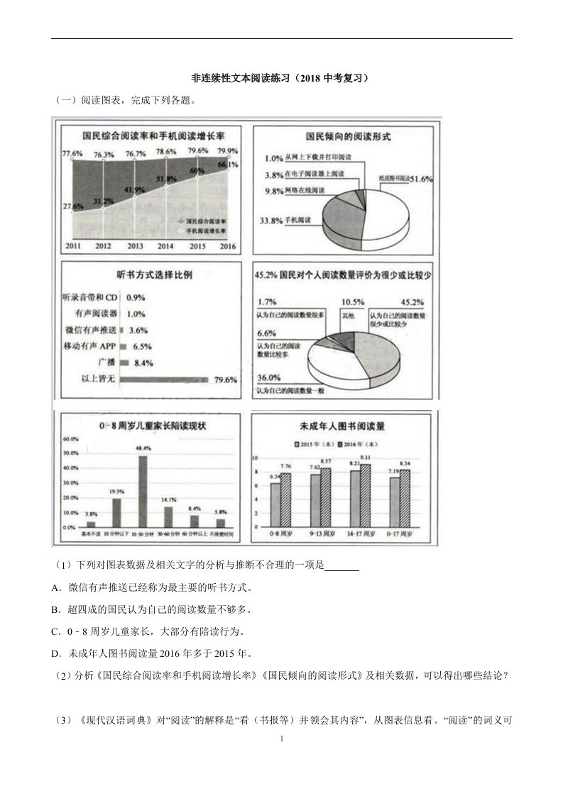 非连续性文本阅读练习(中考复习)