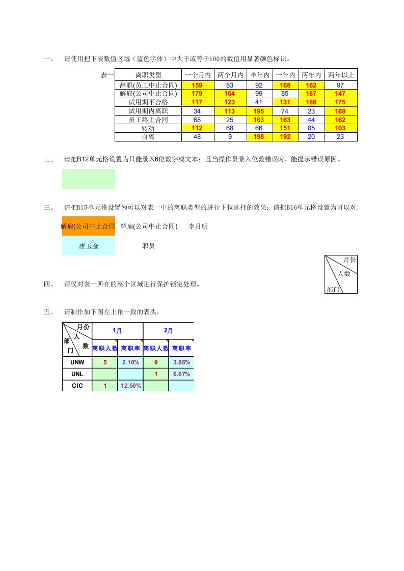 Excel考核(参考答案)