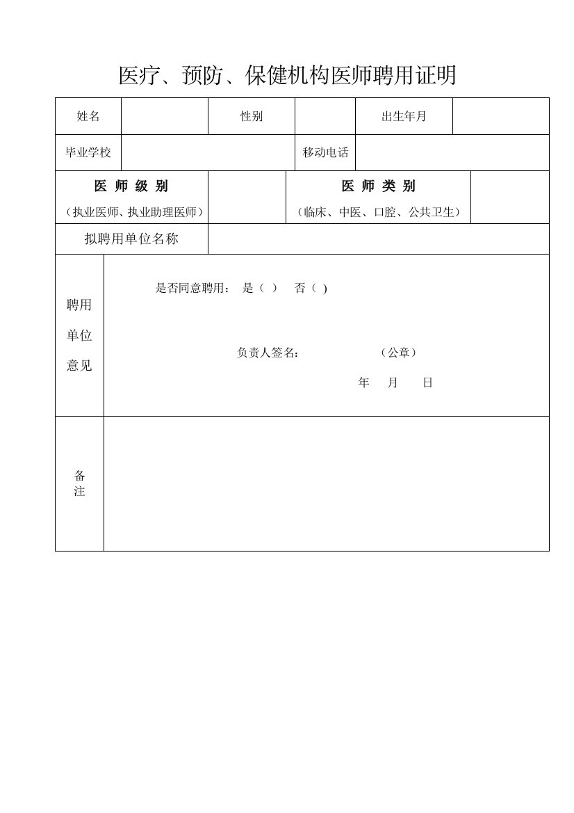 2017医疗预防保健机构医师聘用证明(word文档良心出品)