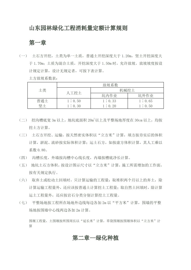 园林定额工程量计算规则