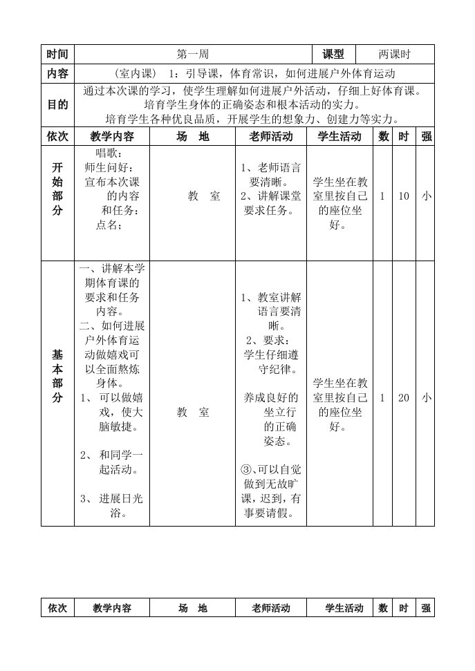 小学四年级下册体育教案全册1