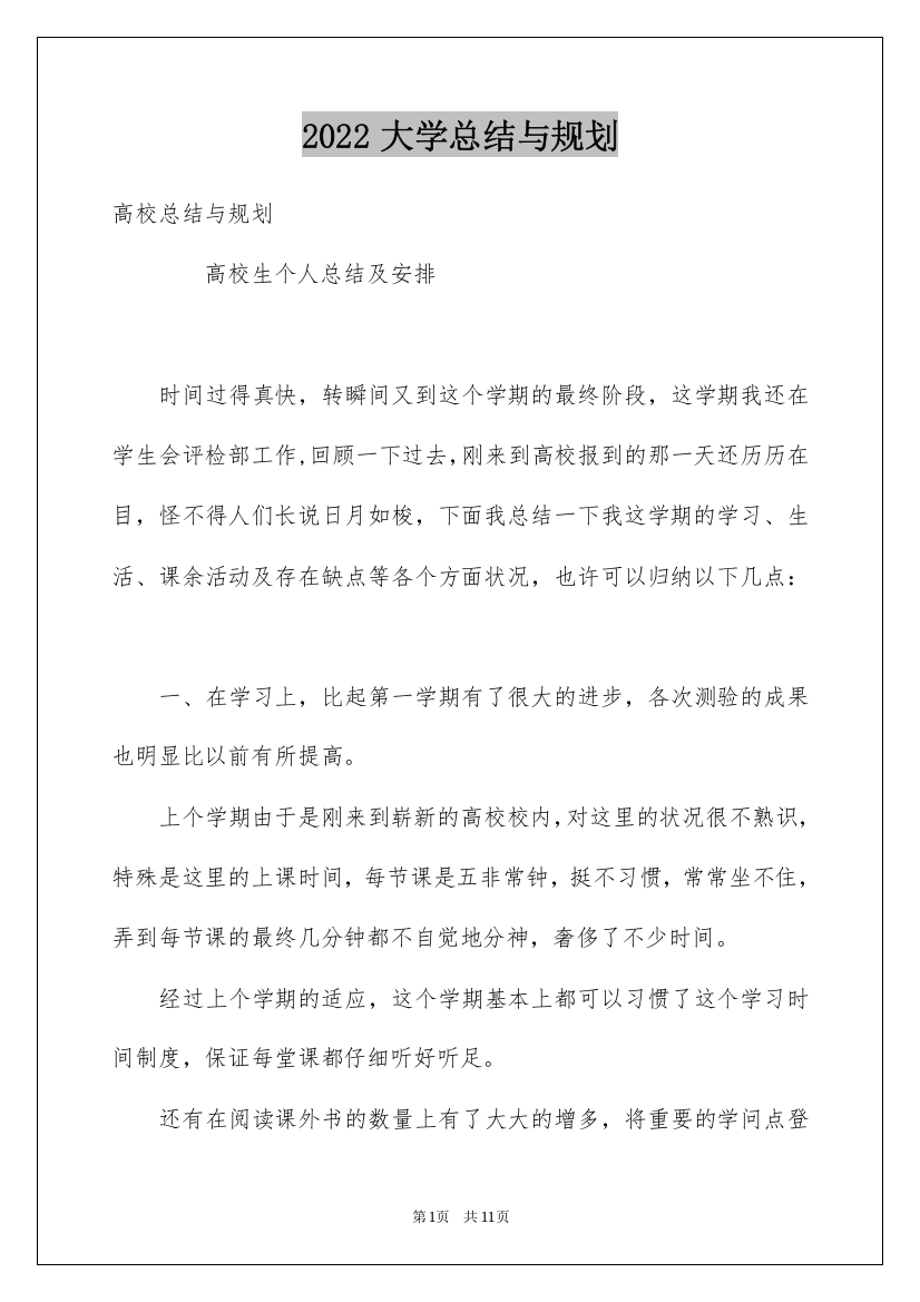 2022大学总结与规划