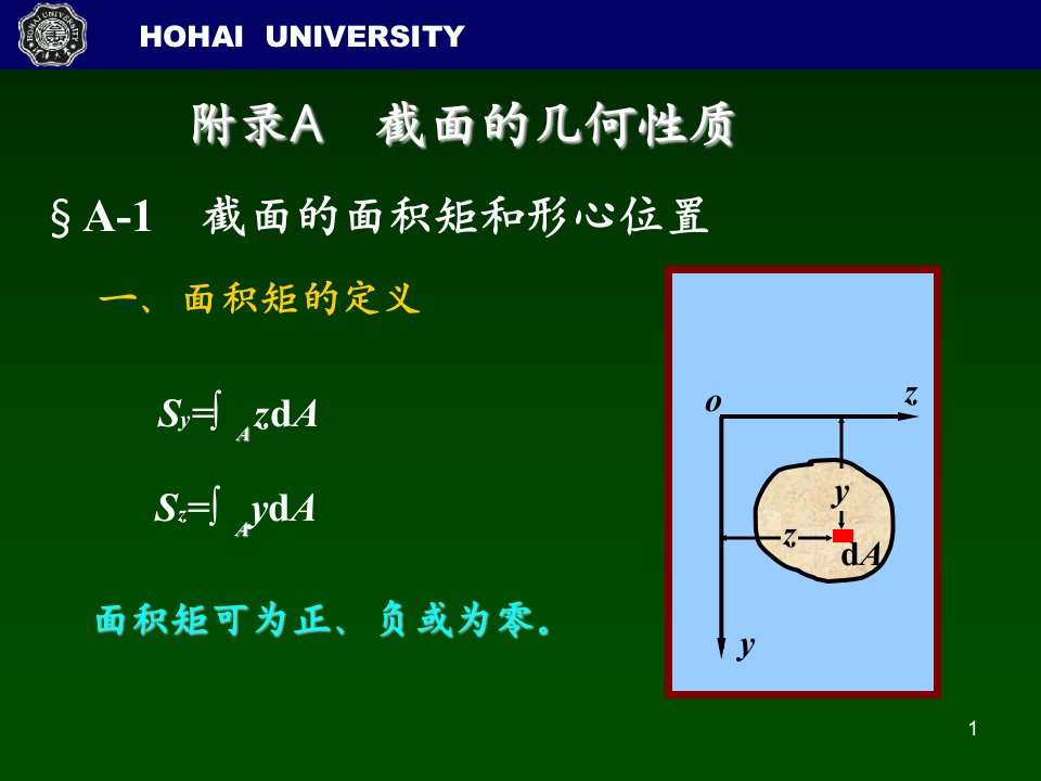 截面的几何性质面积矩惯性矩惯性积平行移轴公式