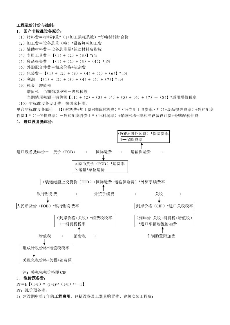 造价师考试案例公式大全