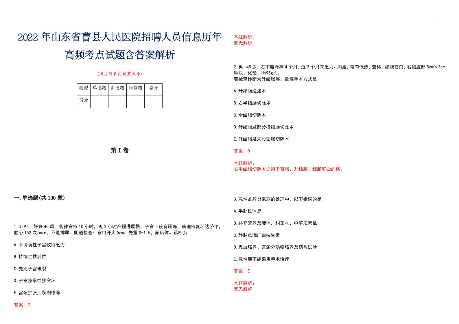 2022年山东省曹县人民医院招聘人员信息历年高频考点试题含答案解析