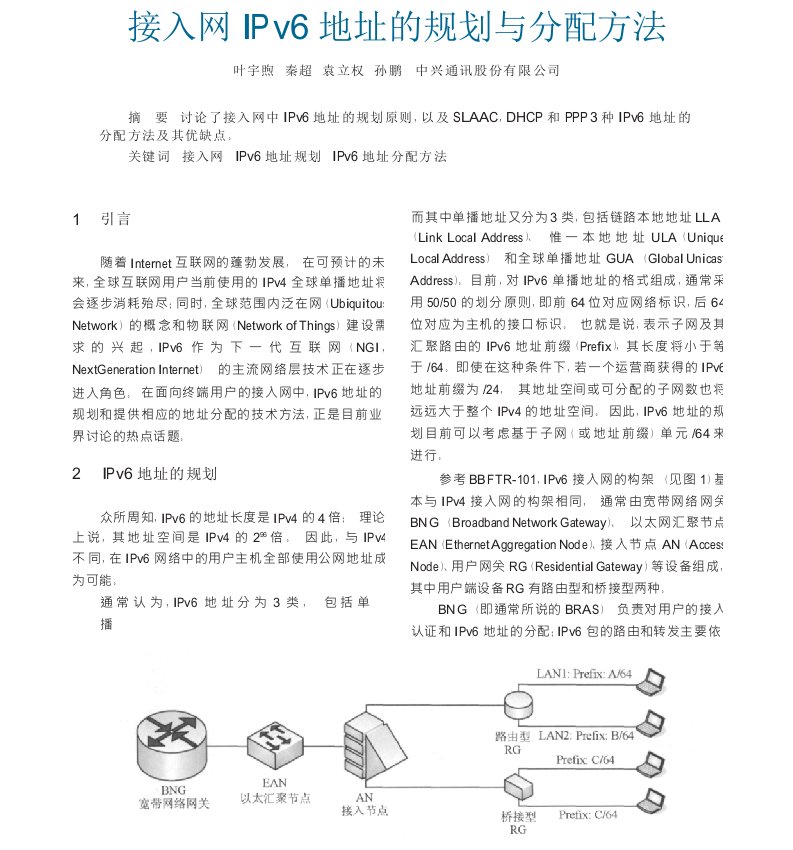 接入网ipv6地址的规划与分配方法