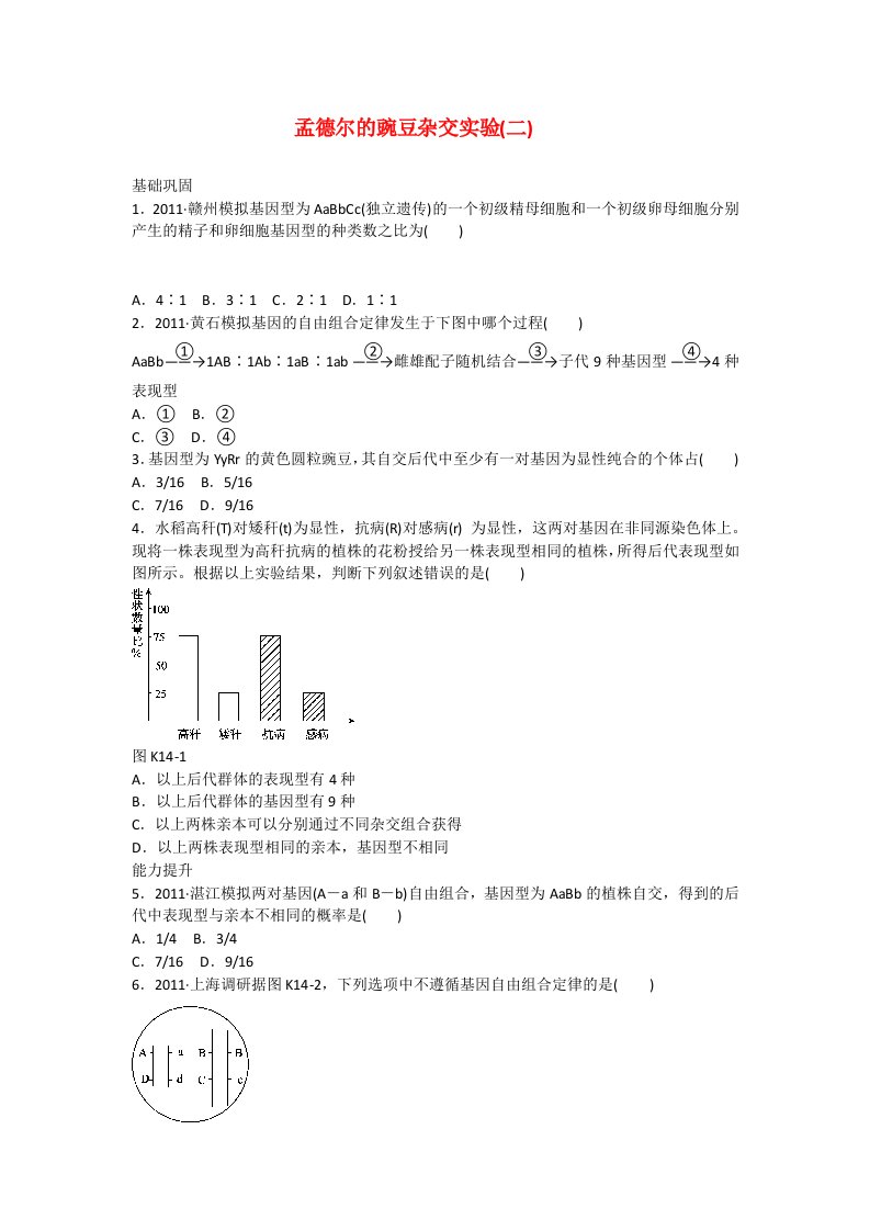 高中生物练习孟德尔的豌豆杂交实验A