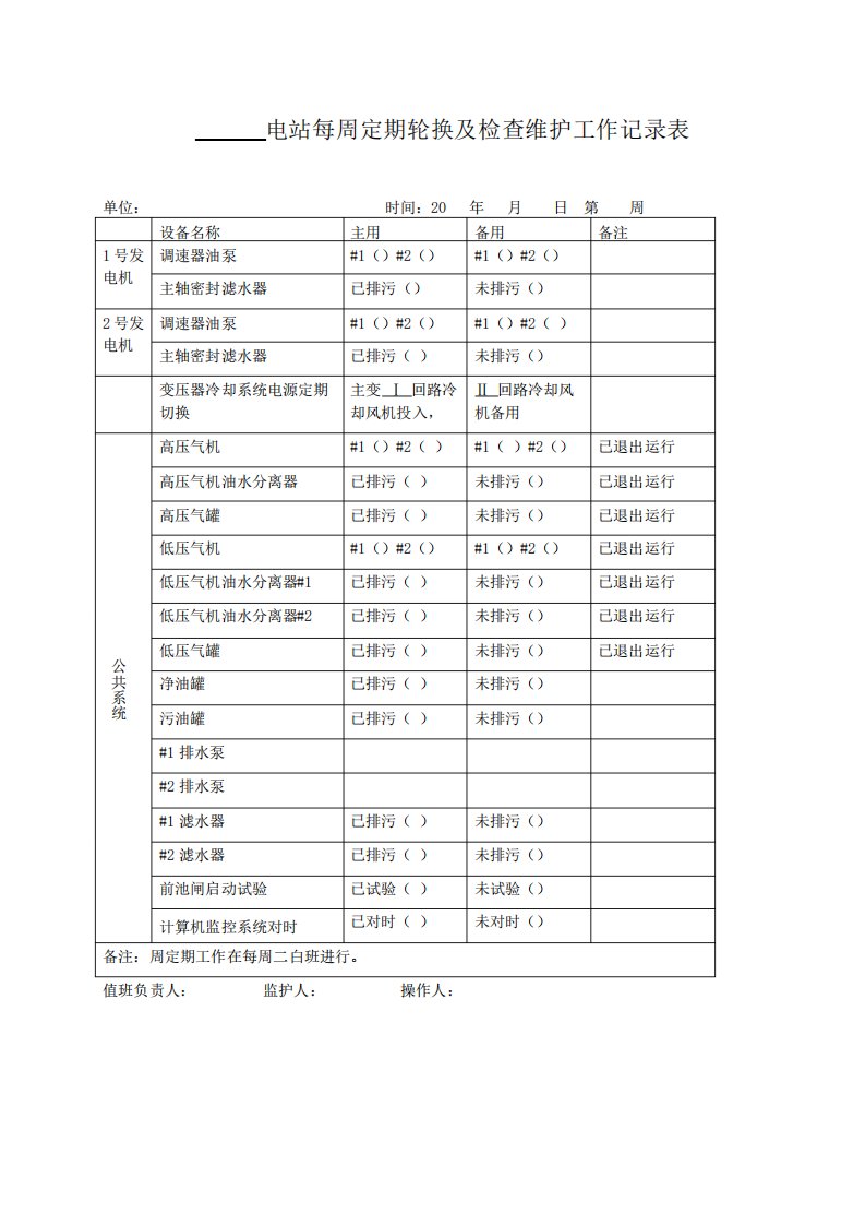 电站设备定期维护记录表