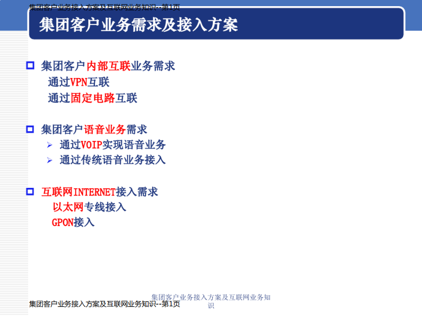 集团客户业务接入方案及互联网业务知识