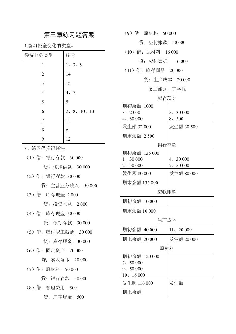 会计学基础第三章课后答案