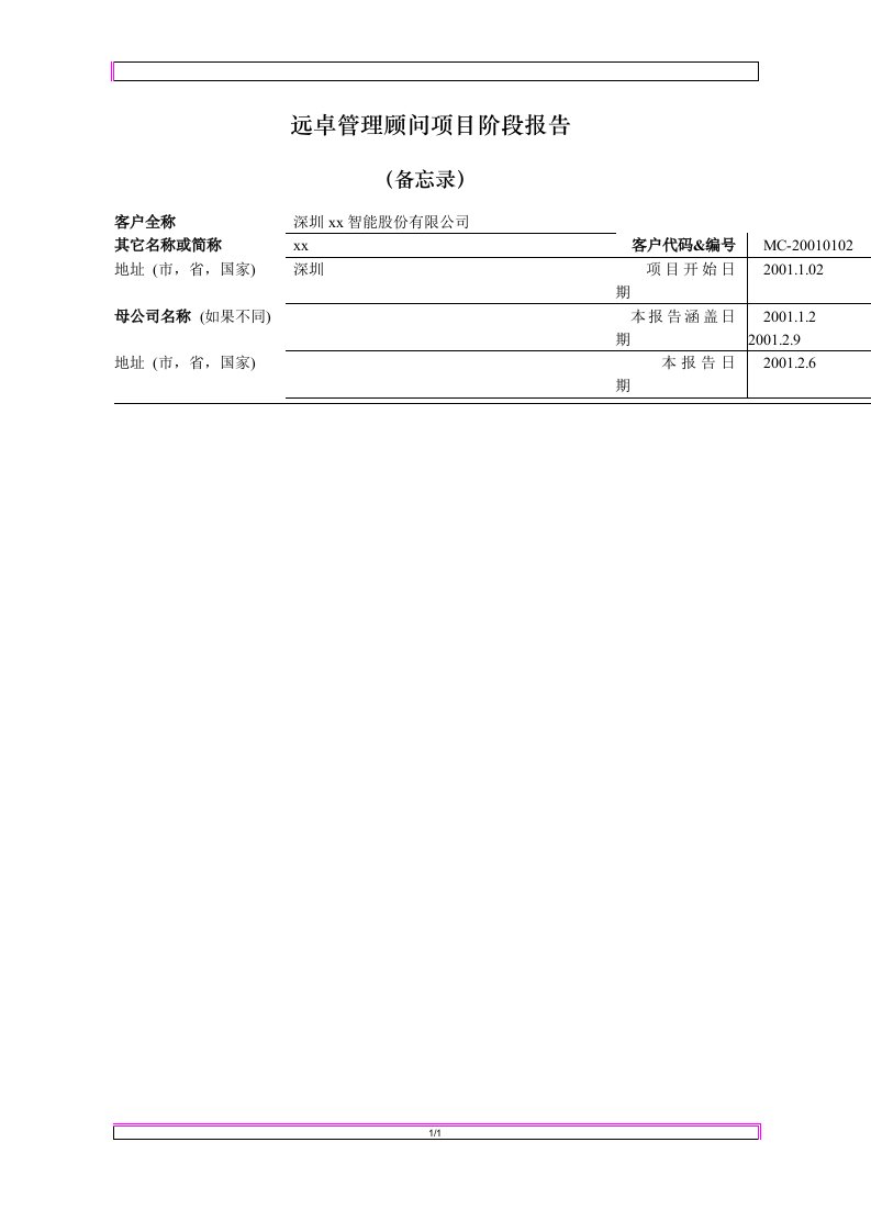 管理顾问项目阶段报告表(doc)-其它制度表格