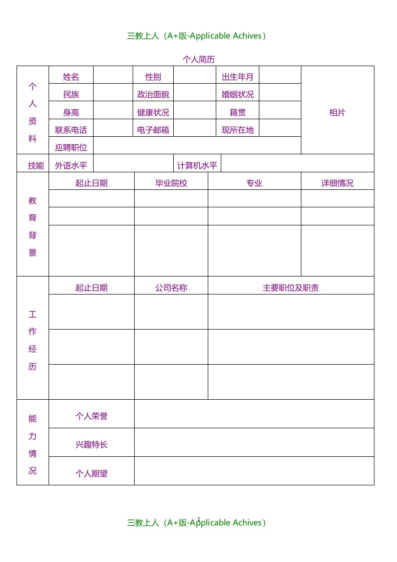 各类通用型精品简历模板示例-446