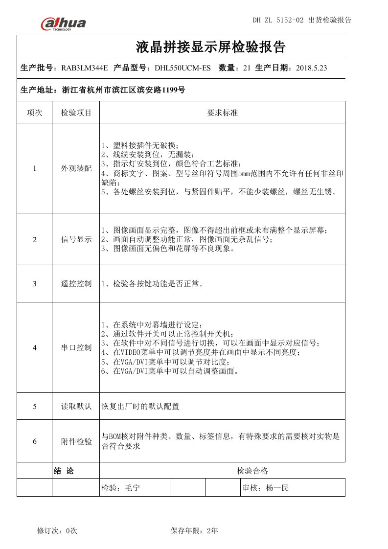 检验报告-液晶拼接显示屏