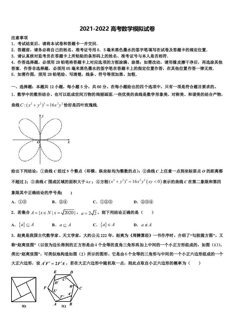 2022届河北省衡水市安平中学高三最后一模数学试题含解析