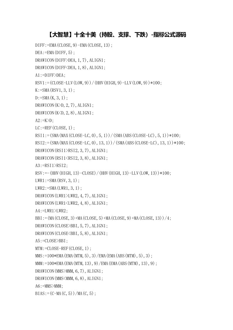 【股票指标公式下载】-【大智慧】十全十美(持股、支撑、下跌)
