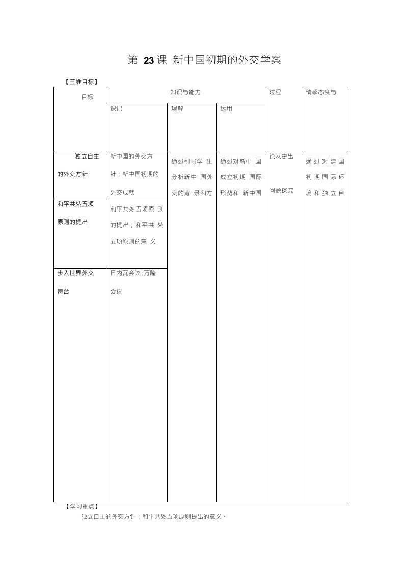 历史：7.23《新中国初期的外交》学案（人教新课标必修一）