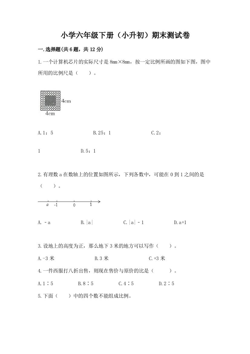 小学六年级下册(小升初)期末测试卷附答案