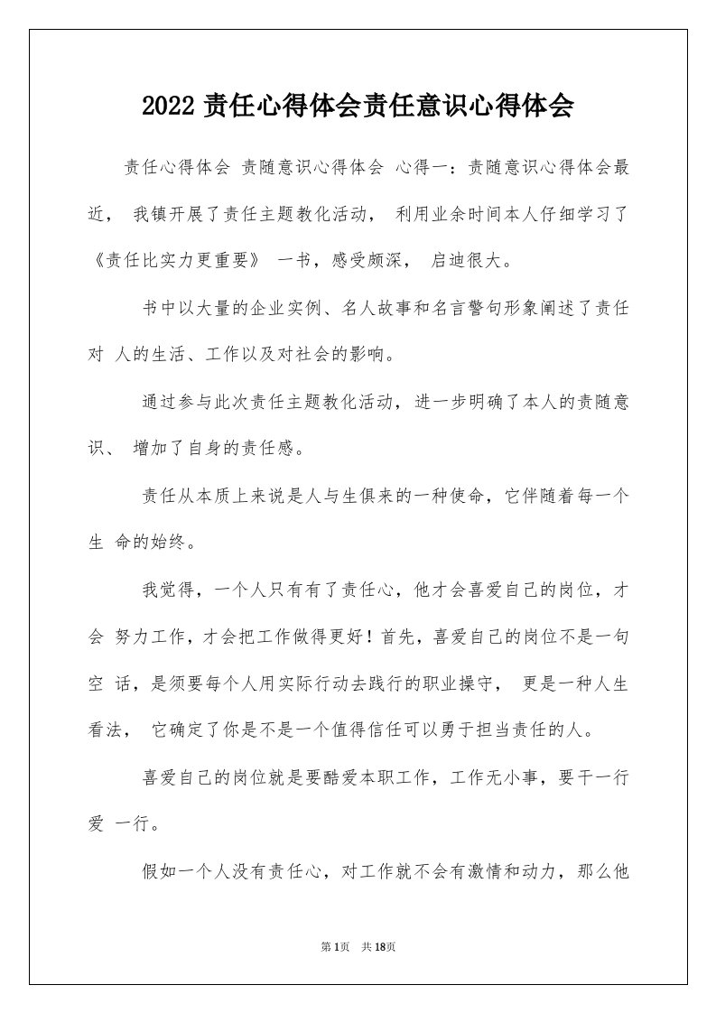 2022责任心得体会责任意识心得体会