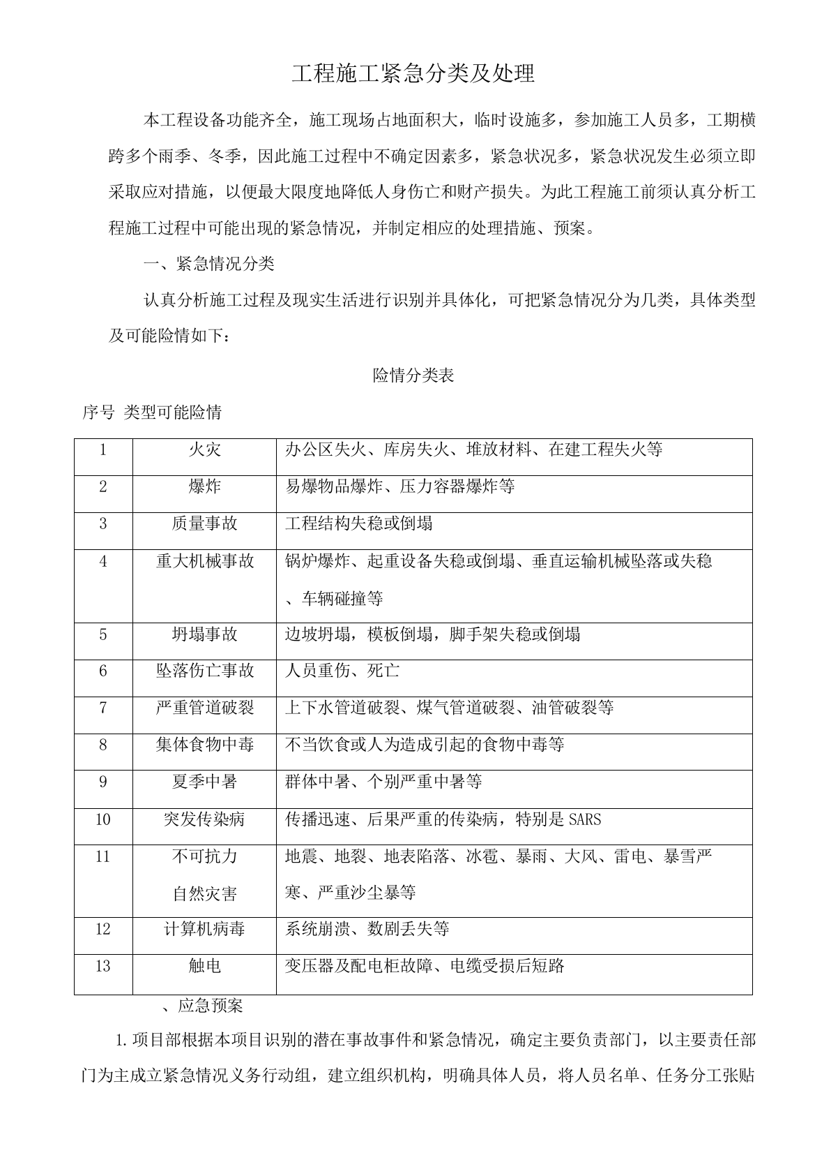 工程施工紧急分类及处理