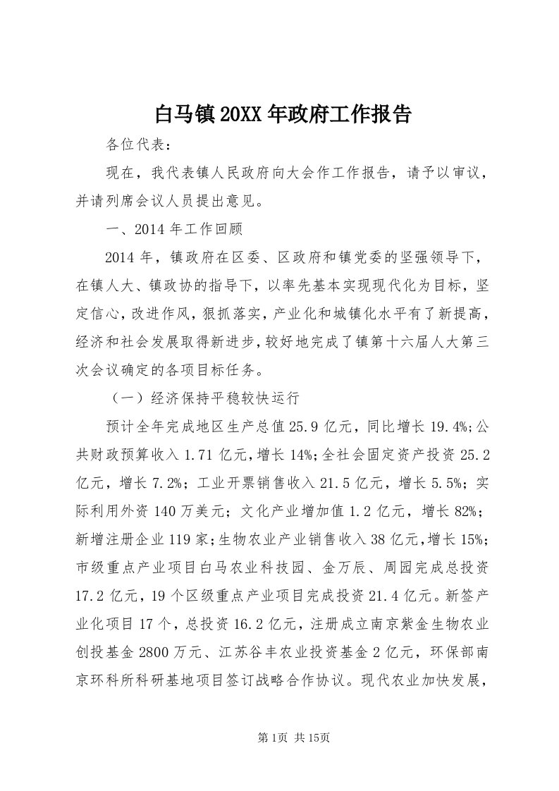 白马镇某年政府工作报告