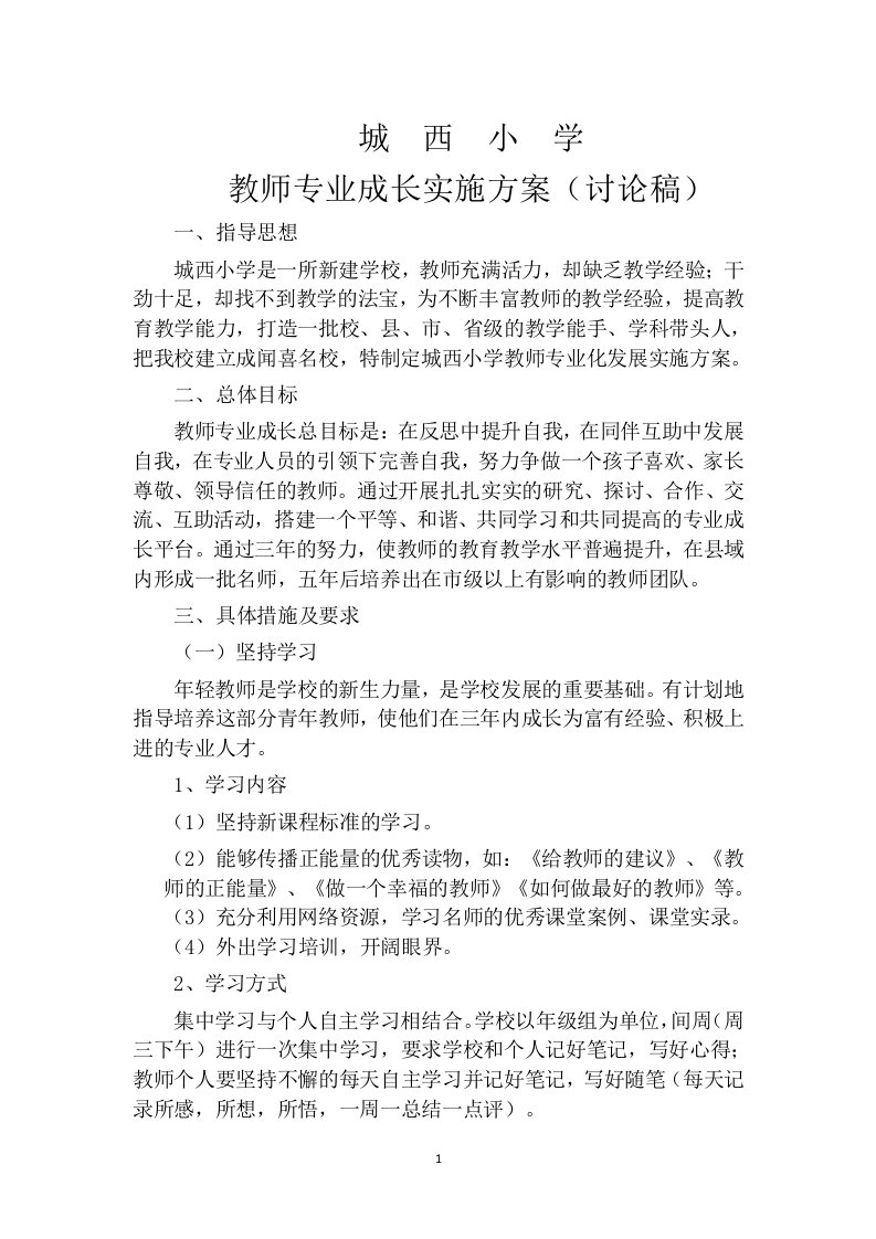 小学教师专业成长实施方案