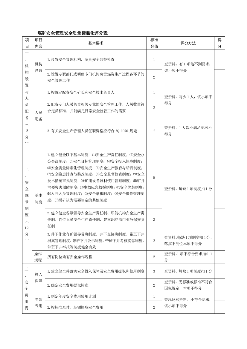 7、煤矿安全质量标准化评分表(安全管理)