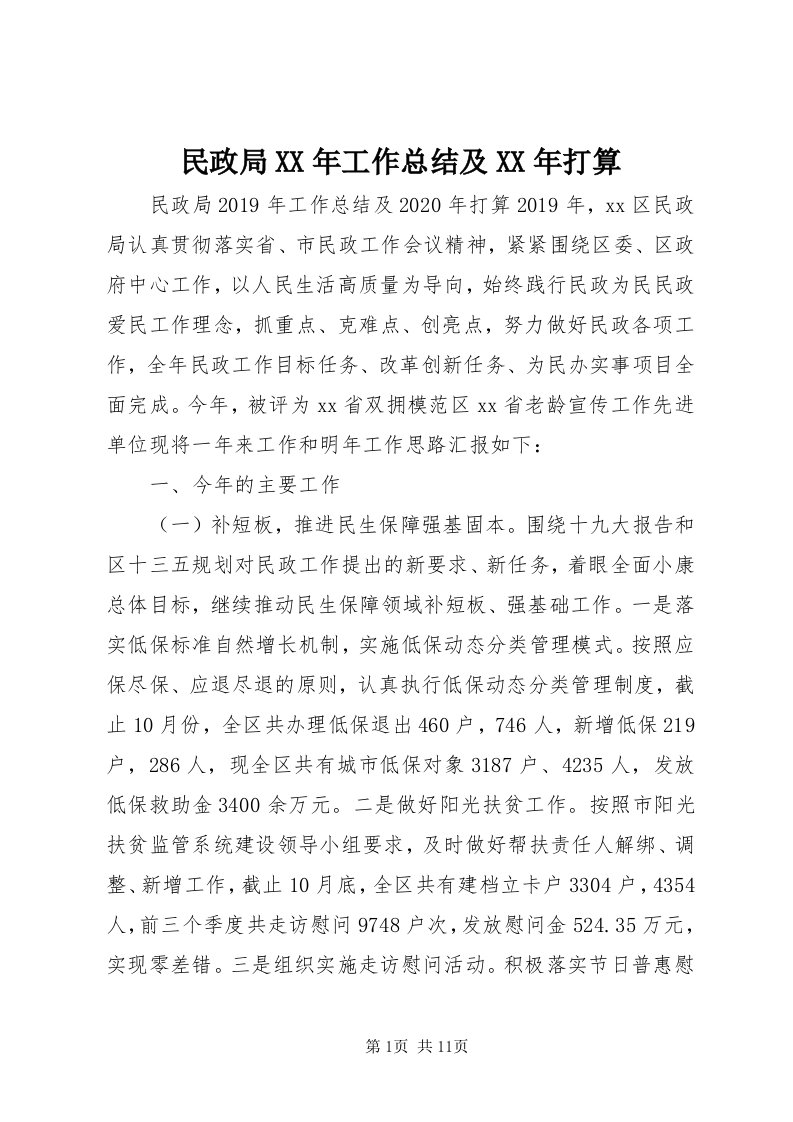 4民政局某年工作总结及某年打算