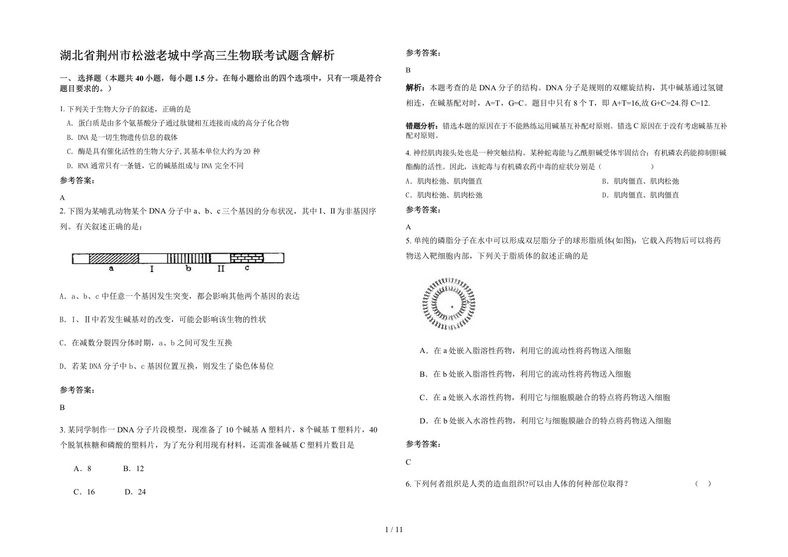 湖北省荆州市松滋老城中学高三生物联考试题含解析