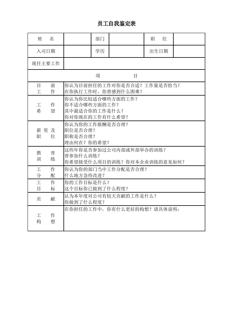 精品文档-员工自我鉴定表