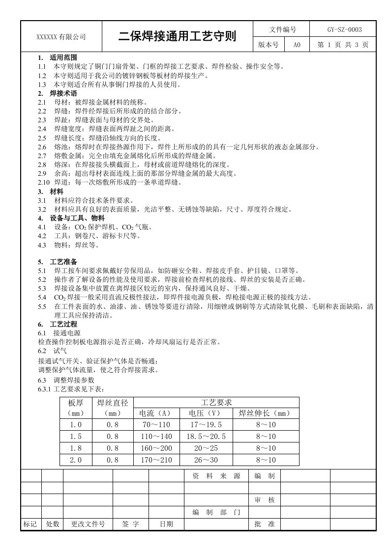 二保焊接通用工艺规范(范本)