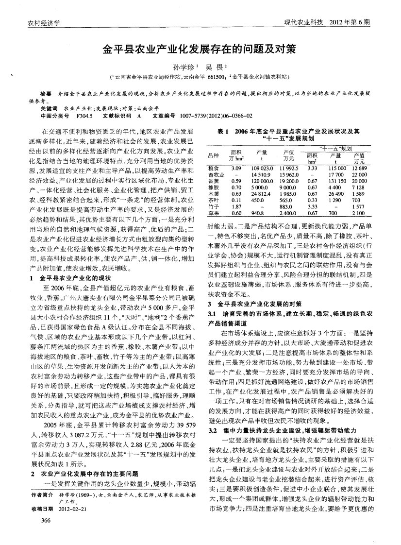 金平县农业产业化发展存在的问题及对策.pdf